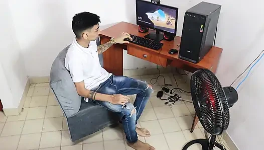 Real Amateur Sex, My Handsome Stepbrother Goes to His Room and I See That He Touches His Penis