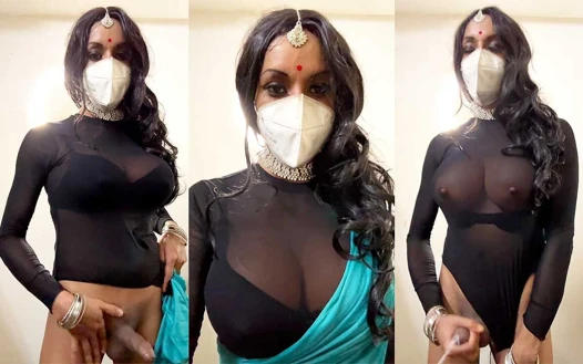 Crossdresser Jerking off in Saree