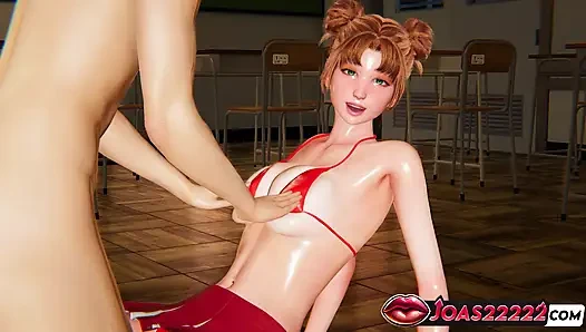 Chloe Cheerleeder 3D анимация - игра с большими сиськами стоны, лизание киски Piledriver, трах пальцами со сквиртом в хентай без цензуры