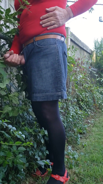 Must-share moment from "Cd outdoors in pantyhose, leotard. Urethral sound, masturbate and cum on miniskirt."