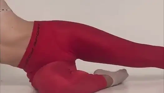 yoga in red tight leggings
