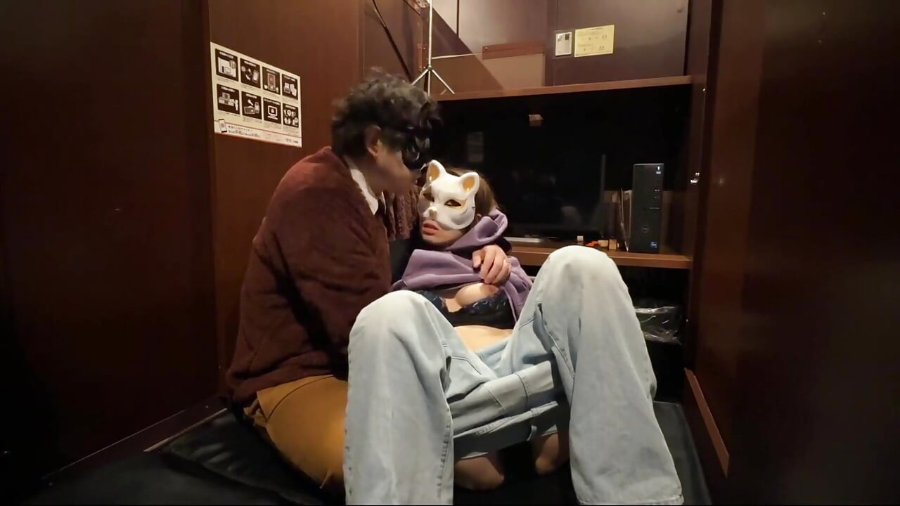 Ntr at an Internet Café - Her Husband Is Nearby While She Gets an Anal Creampie