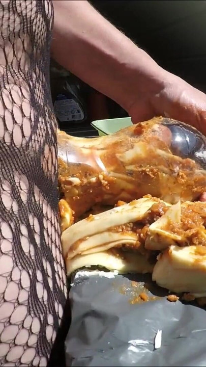 large ejaculation after fucking food (lasagna) | Clip 1