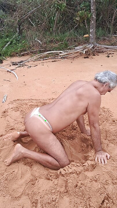 Ladysilva crossdress in panties on the beach showing off her big hot junda