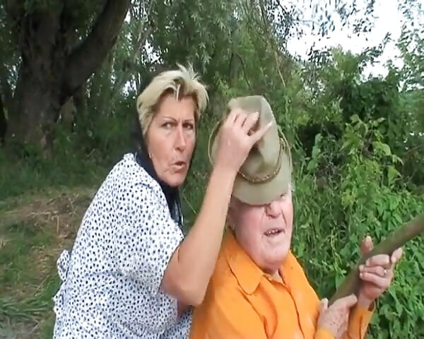 Busty Blonde Teen and Her Granny Fucking Outdoors