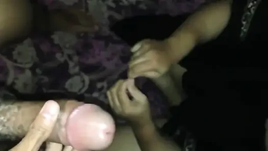 My big cock gets sucked and fucks a big tits girl in a hijab, and I cum on her face.
