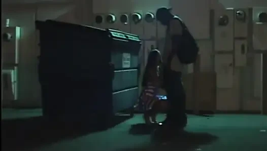 Horny cougar sucks a big black dick in the alley