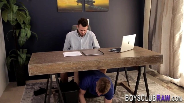 Barebacked gay employee gets cum on ass