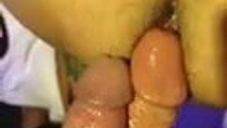 Double fucking my tattooed buddy with my cock and dildo
