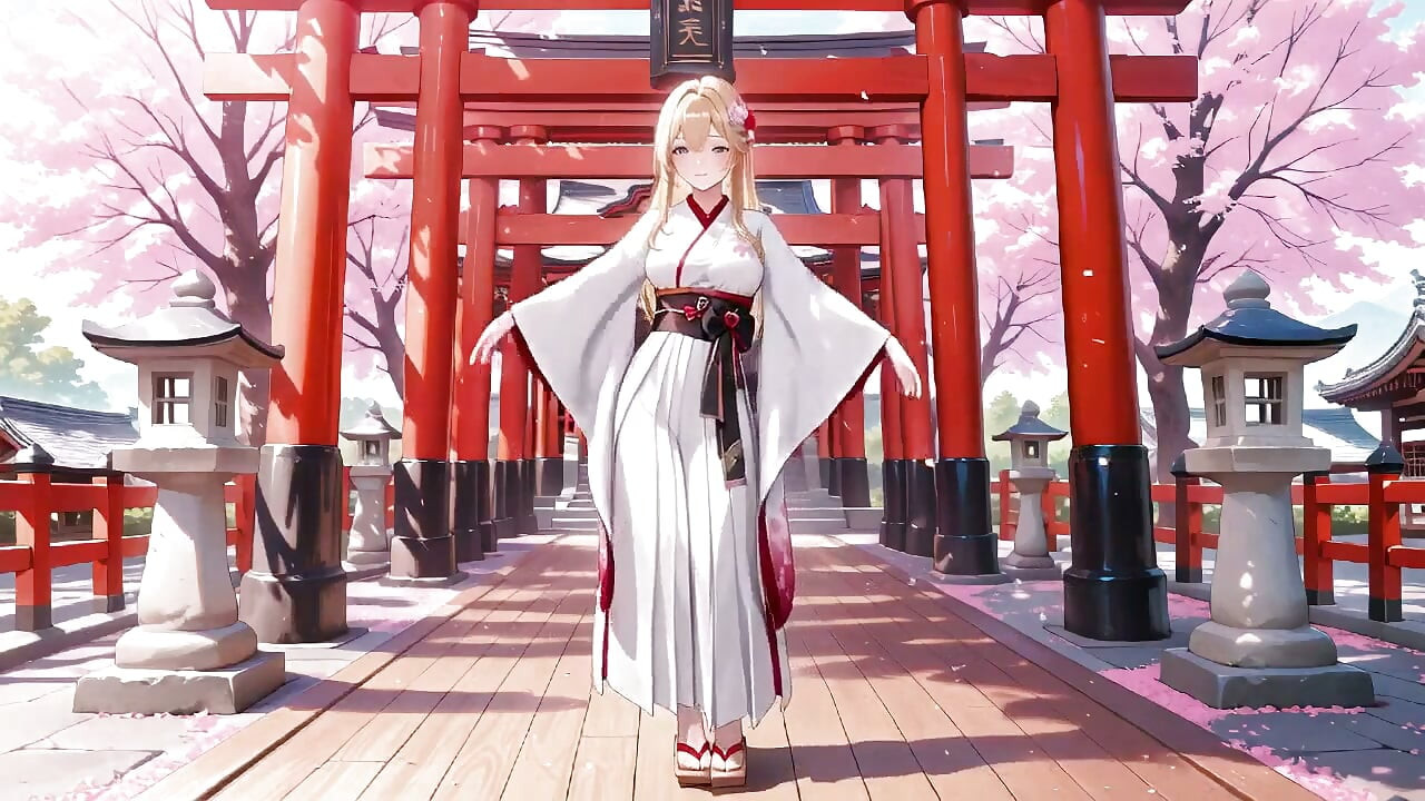 Blonde Miko in the Shrine! Taboo Whispers Under Cherry Blossoms, White Skirt Too Revealing!