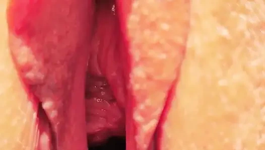 Horny mature shows super close up wide open cunt spread.