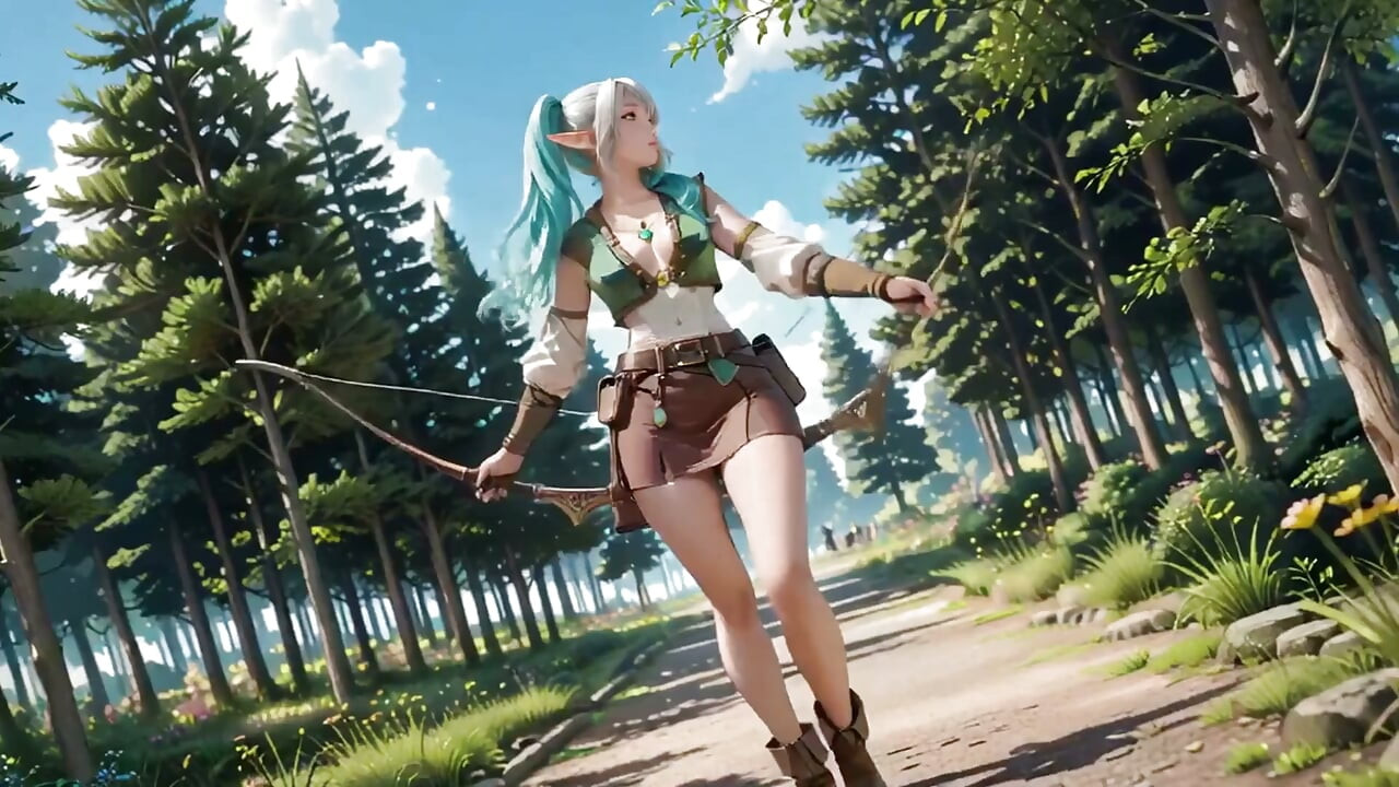 Forest Fantasy! Blue Elf Kneeling, Green Elf Teasing, Sun-dappled Magic & Wand Play, Who Gives in First?