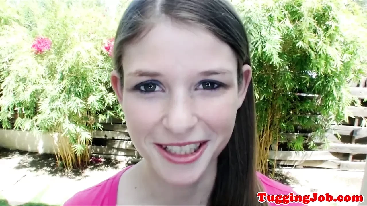 Petite babe jerking cock on her knees