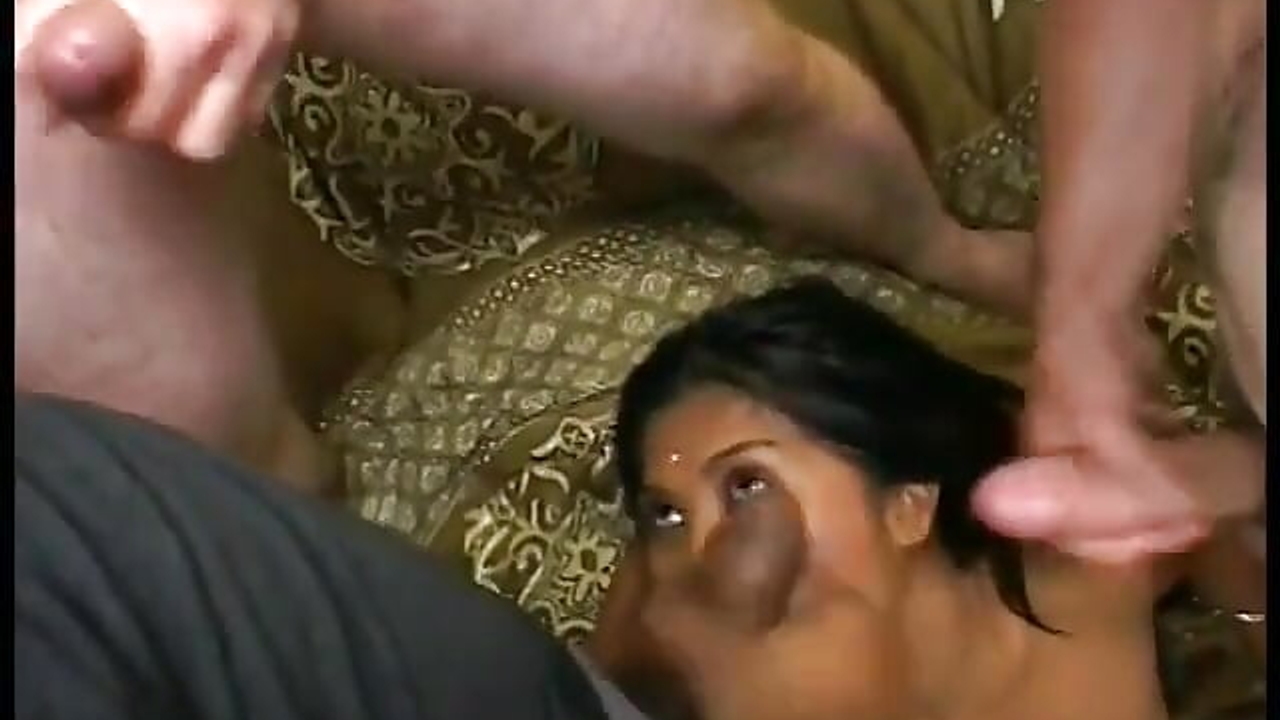 Horny dudes crash the yogurt truck on face of beautiful Indian floozies Rani Khan after nasty gang bang action