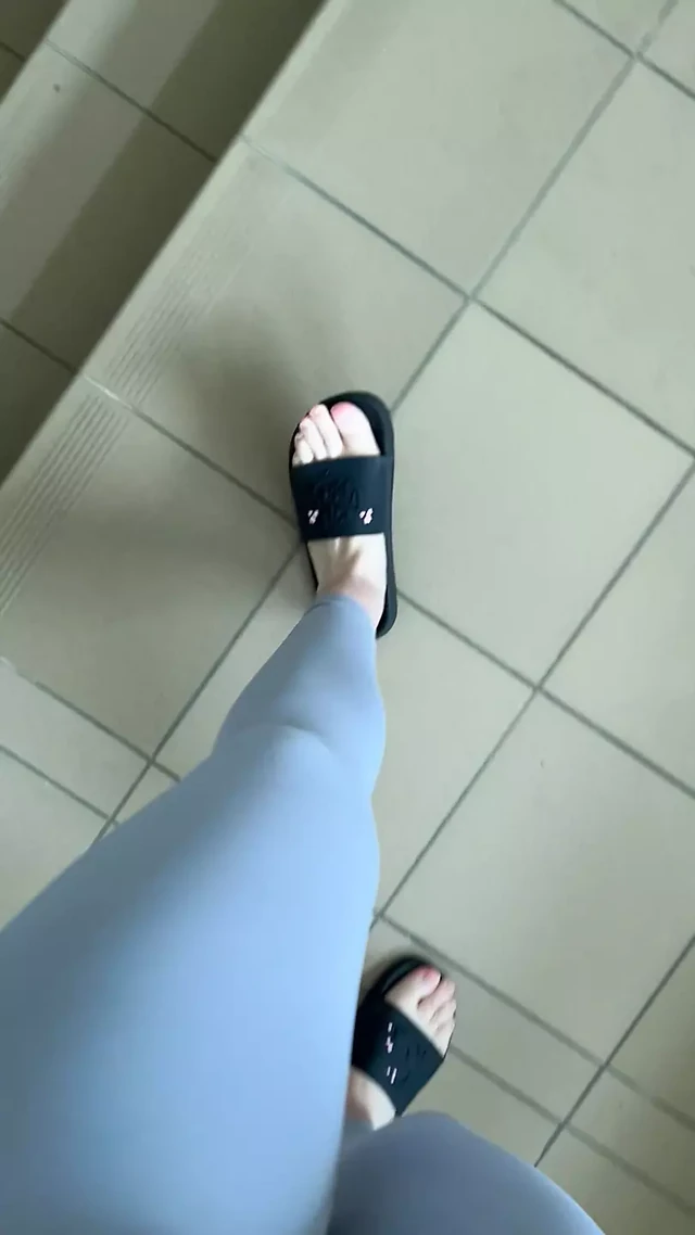 POV: the Sound of Flip-flops When Walking in Gray Leggings