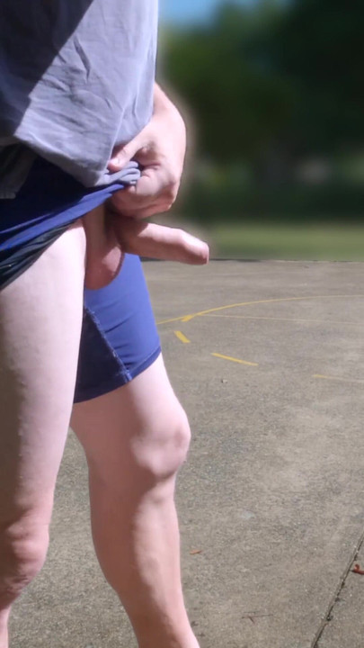 Emotional moment from "Playing basketball on a public court with my cock on display"