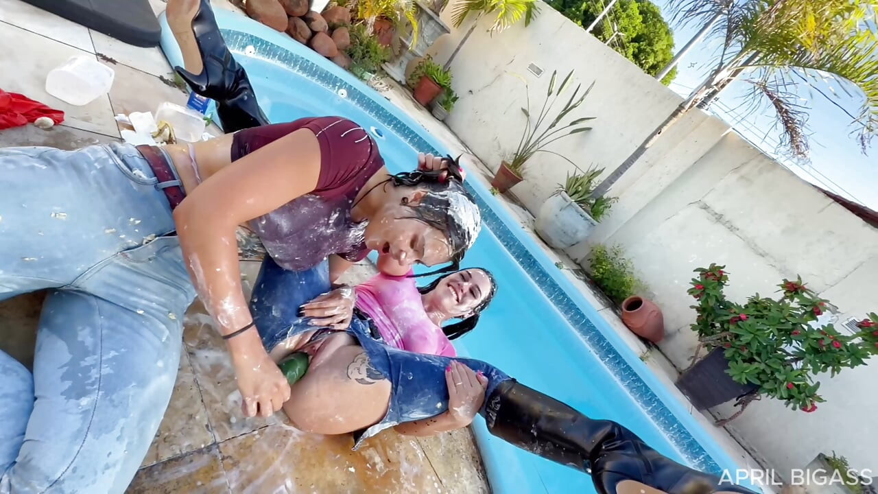 Poolside Messy Girls Wet Jeans, Cream, Ripped Denim & Total Chaos - Part 2