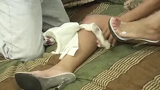 Hot Asian babe screams loud while a massive dude smashes her fuck holes