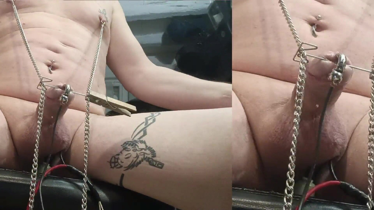 electricity E-Stim in PA  , cock head, anal aneros, tits piercings(sped-up video and electric sound for a funny effect)