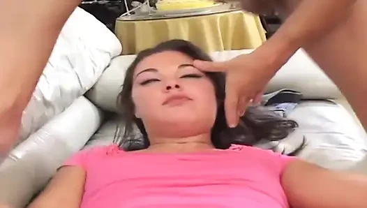 Brunette Babe Deepthroats Throbbing Cock Dripping with Spit