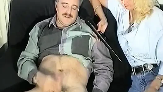 German Dude Wanks His Cock While Reporter Tells Him How to Do It