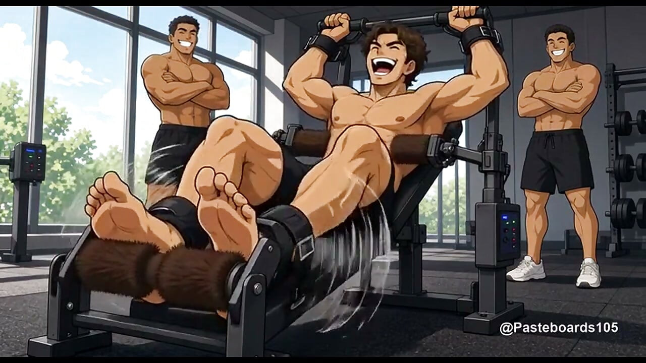Zakład na maszynie do wiosłowania - Skuty do wiosła, szczotki na jego gołych stopach i żebrach (2D Anime)