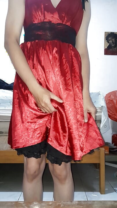 Pink Dress Masturbation In Front Of Mirror