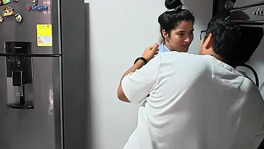 My stepsister and I are discovered fucking in the kitchen!