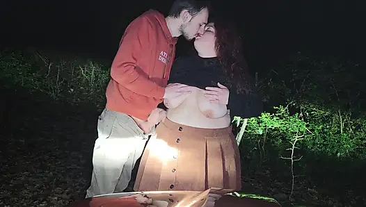 Little bitch getting fucked in a forest in the middle of the night