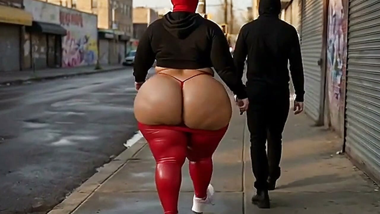 Big Ass Girl Walking in Tight Leggings on the Street