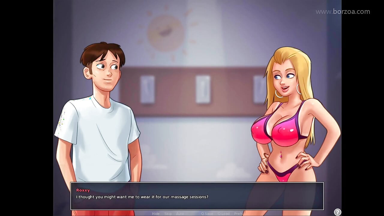 She doesn't care about creampie.  She is so horny when they hiding in the college locker. (Summertime Saga - Roxy 2)