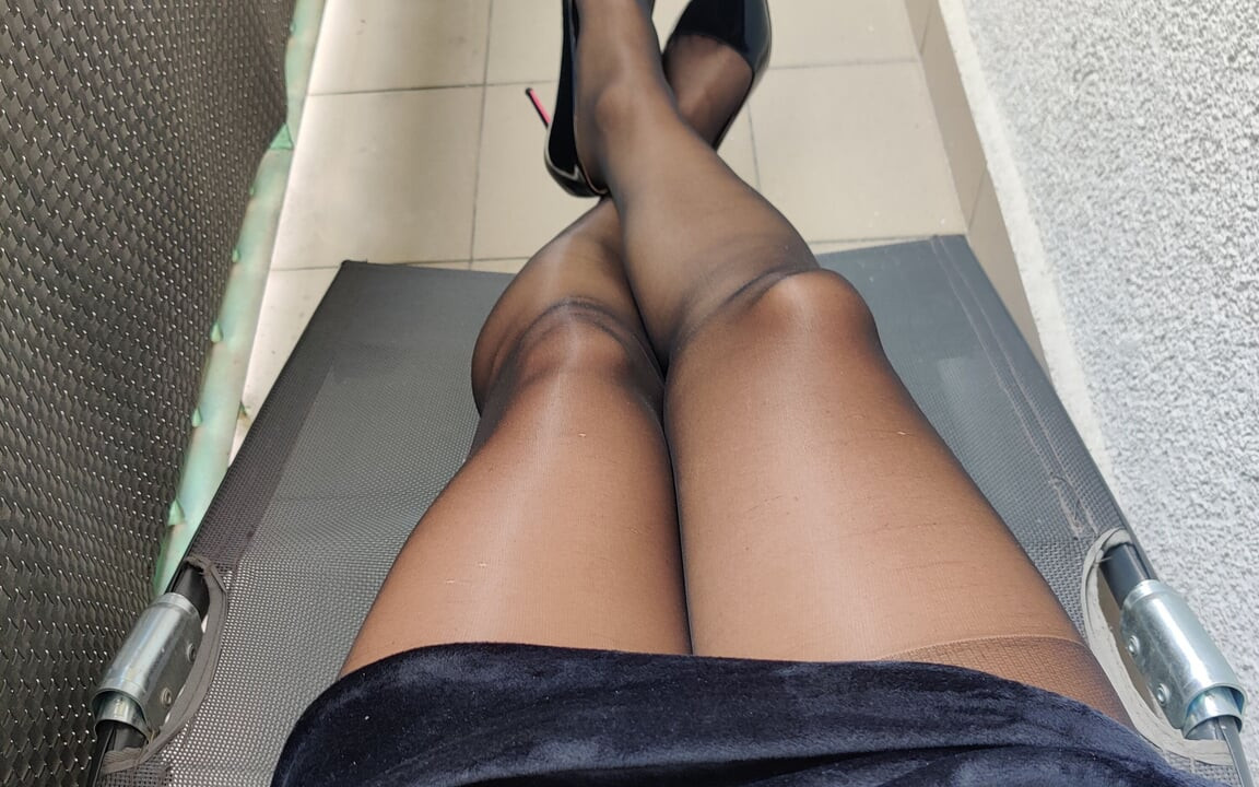 Masturbation on the Balcony and Cum on Stockings