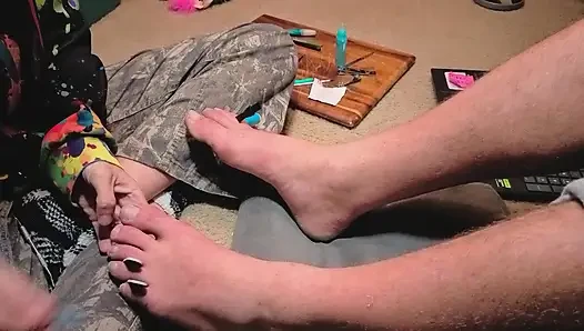 Melody Gives Her Master a Pedicure