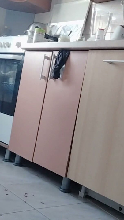 Sexy naked wife preparing food in the kitchen. Hairy brunette, big ass, big tits. | Clip 1