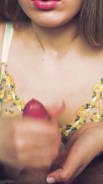 Jaw-dropping moment from "Beauty in beautiful lingerie jerks off her boyfriend. Passionate handjob from a young milf."
