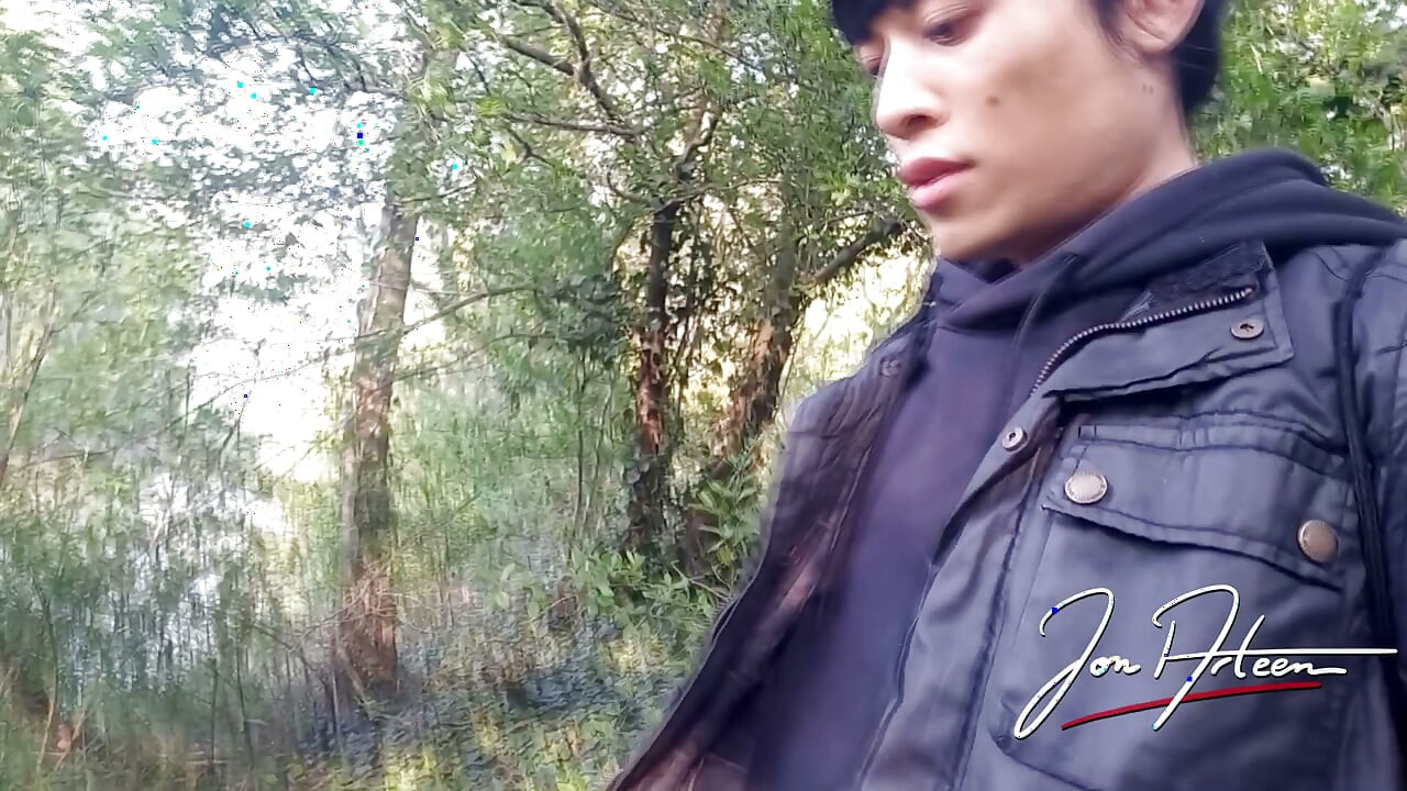 Gay boy Jon Arteen freeballing showing his dick and naked ass outdoor