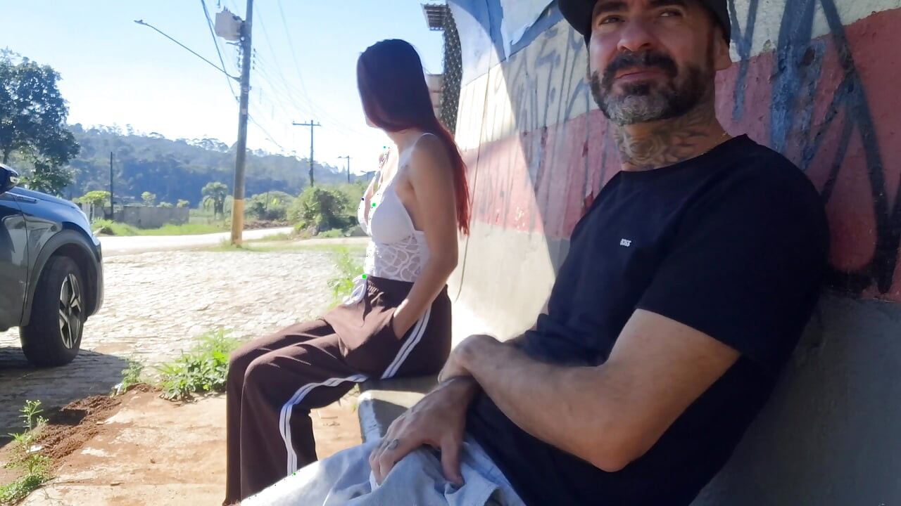 Risky Masturbation with a Stranger at a Bus Stop!