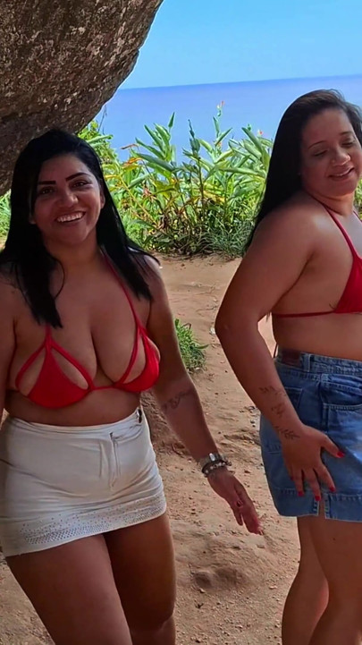 Creampie on Big Pussy Friend at the Beach - Outdoor Threesome