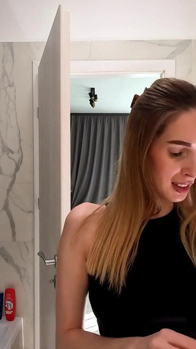Sexy long legs hot and horny college girl shows her white cotton panties in the bathroom to multiple cams | Clip 2