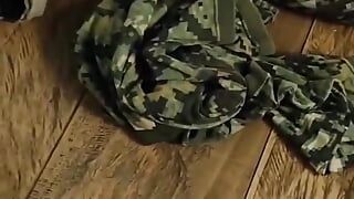 Military man masturbating alone