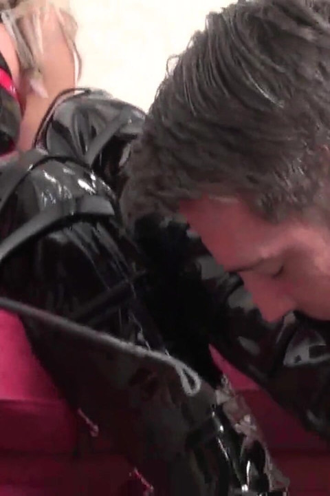 Latex femdom boot licking slave