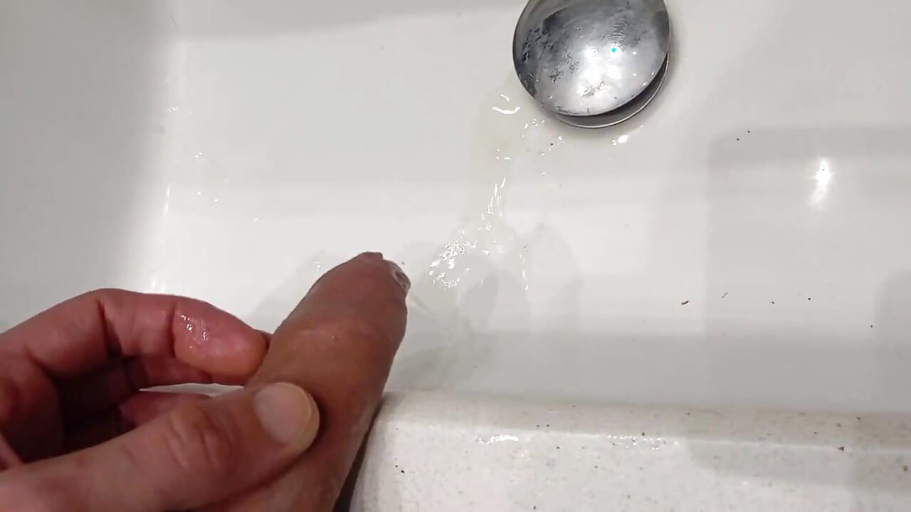 The Pig Shows You How Far the Cum in the Previous Video Splashed and His Big Cock Full of Semen