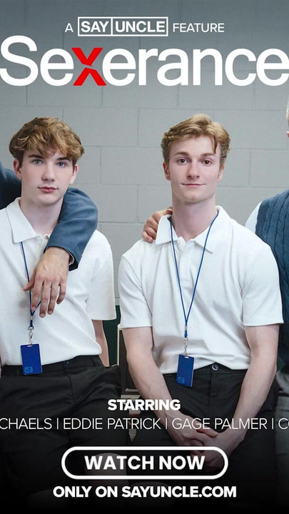 Captivating moment from "Gay Porn Parody - Severance - Sexerance Part 2 - Cute Twink Takes First Dick (Free Full SFW)"