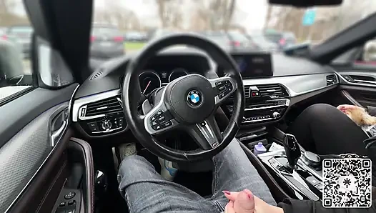 Public Parking Lot Handjob Next to Stranger and Bus Cum Finish