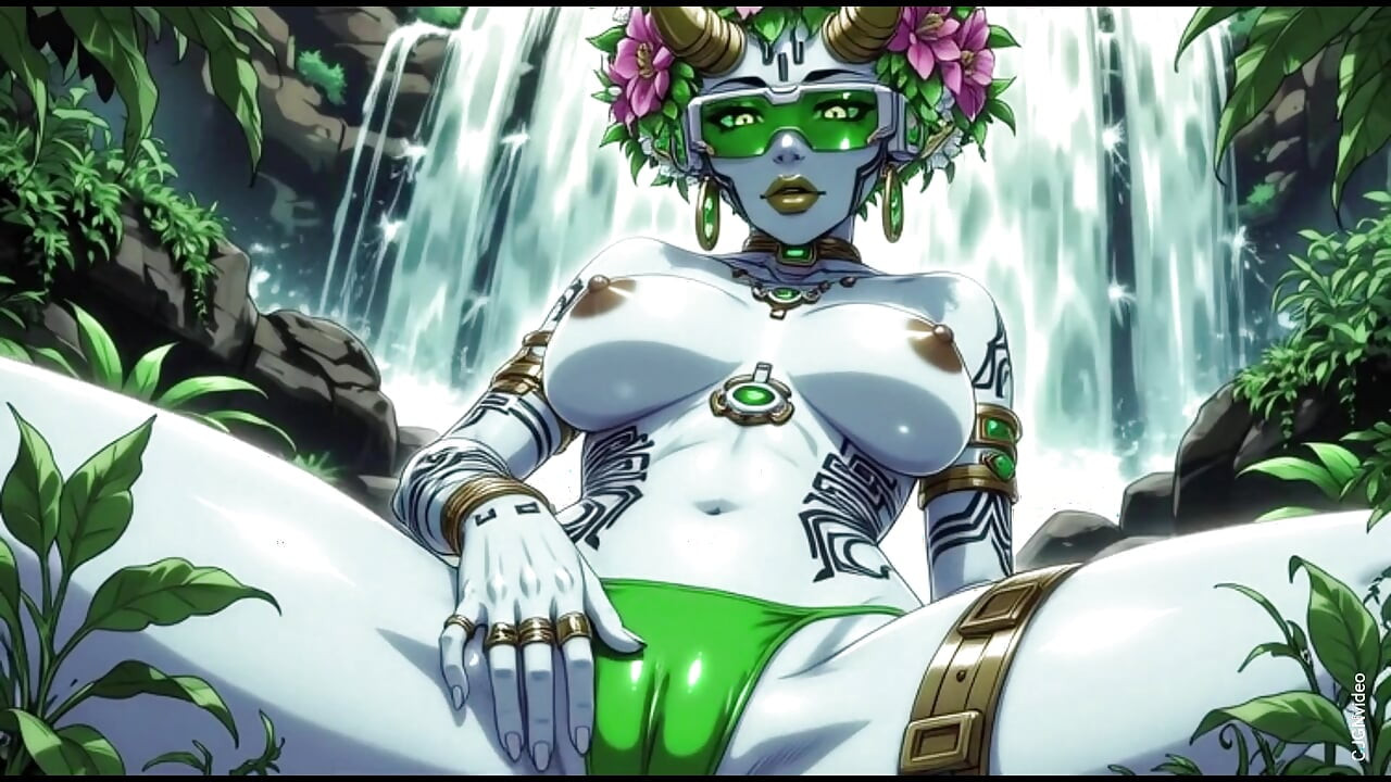 Flower girl sexy pose in waterfall (Ai animation)