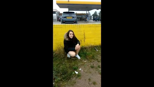 Public Panty Wetting, Peeing in my Little Thong By The Busy Service Station