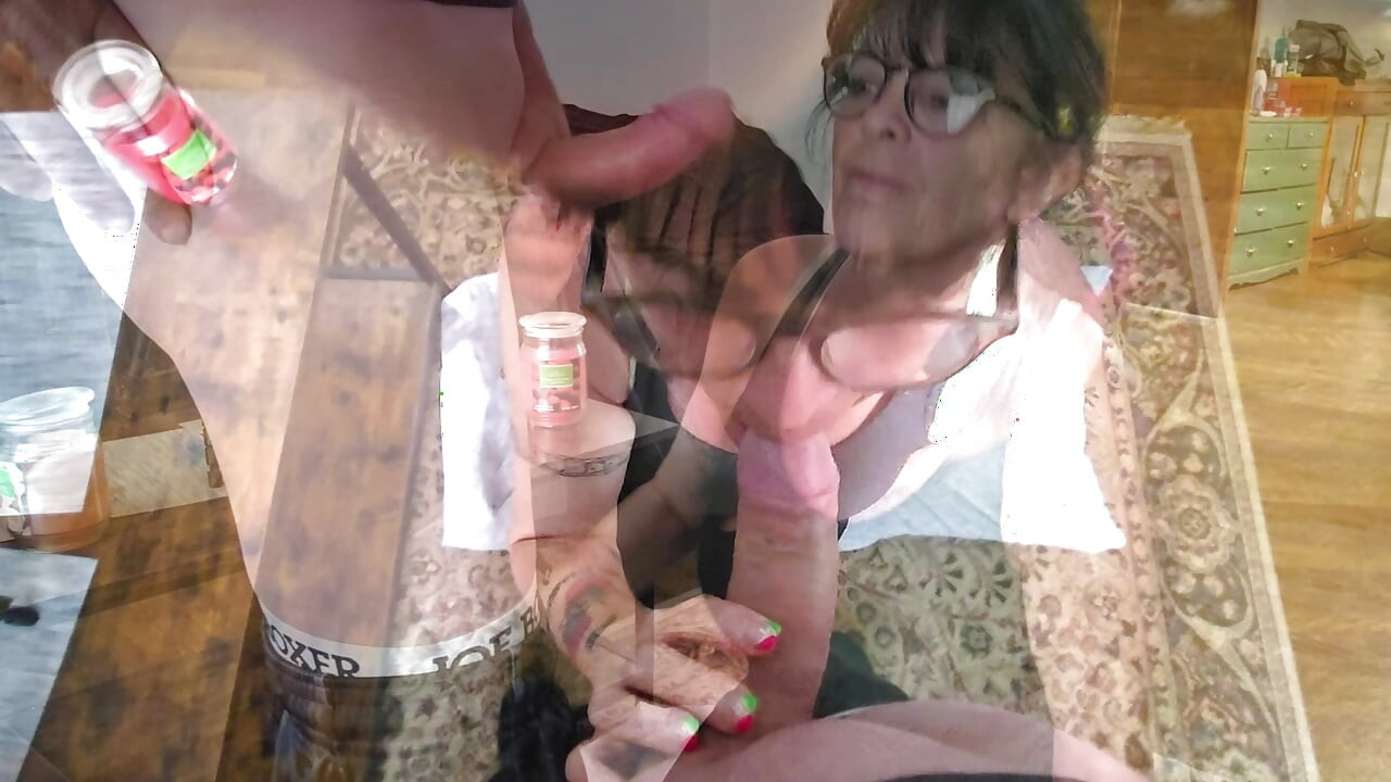 Mature wifey Dawn. POV Blowjob. Cum on face glasses, spitting.
