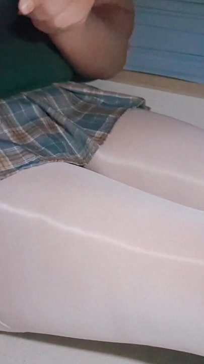 Just next to my sister's bed! Chastity cage vibrator masturbation in a slutty microskirt and white lace stockings | Clip 1
