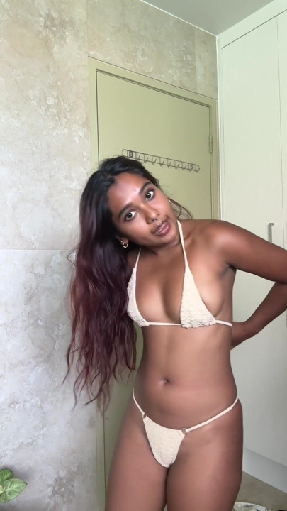 Watch this small desi girl Mia Z try on cute lingerie | Clip 1