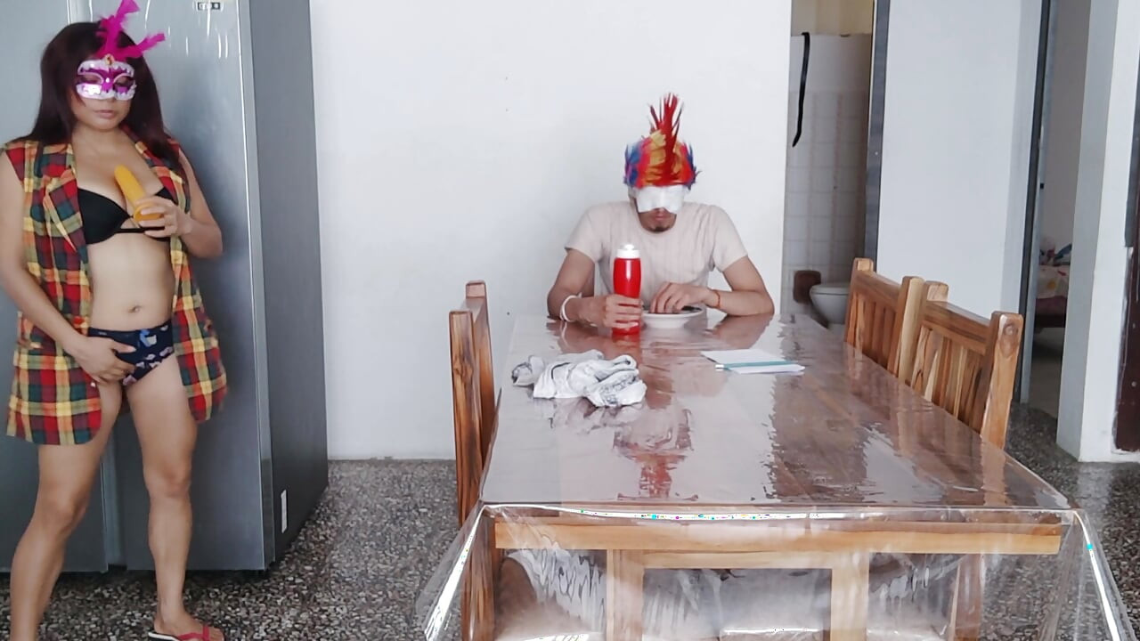 I have no shame! I masturbate in front of an old man with a blindfold on.